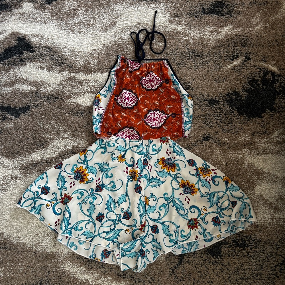 Boho Floral Romper - Rust & Teal